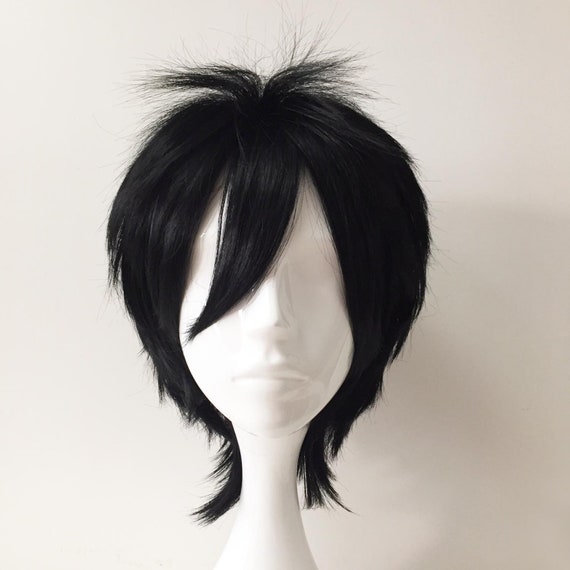 Men Black Cosplay Anime Short Layer Long Bangs Mullet Wig Free Etsy