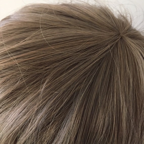 Women Soft Long Straight Fringe Bangs Ombre Ash Gray Brown End Smooth Hair Wig