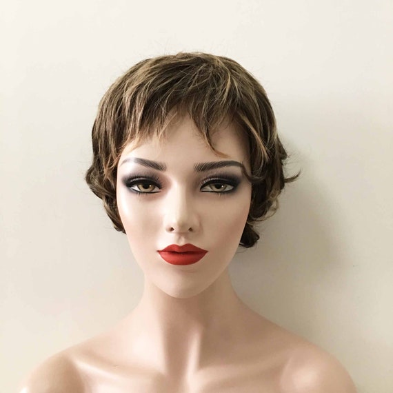 Women Ombre Brown Blonde Highlight Short Fringe Bangs Curly Hair Wig