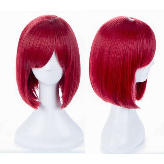 Women Red Bob Bangs Straight Hair Girlie Medium Length Anime Etsy