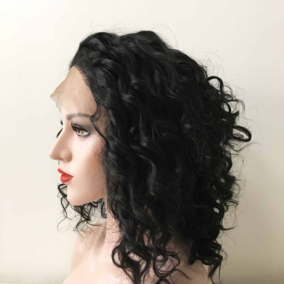 Women Lace Front Black Side Part Messy Curly Short Hair Thick Etsy