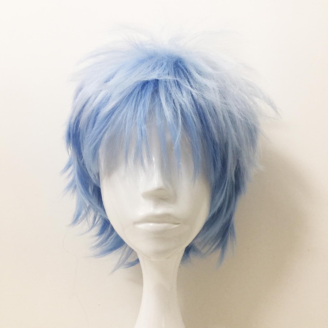 Men Anime Costume Short Blue straight cosplay party wig hair Cosplay wig  Decor