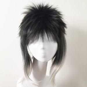 Men Ombre Layers Anime Costume Cosplay Black White Punk Wig Free Cap