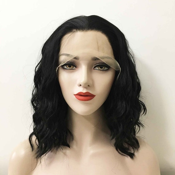 Women Lace Front Black Curly Wavy Hair Medium Length Slicked - Etsy Australia Women Lace Front Black Curly Wavy Hair Medium Length Slicked - Etsy Australia