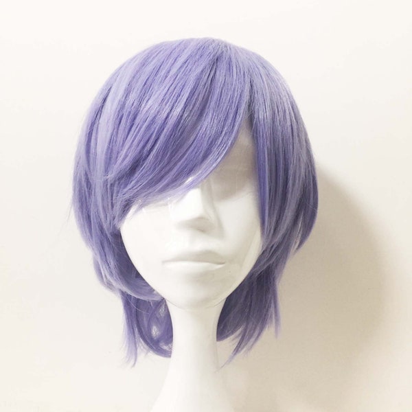 Purple Blue Layered Short Hair Long Bangs Cosplay Anime Wig Free Cap