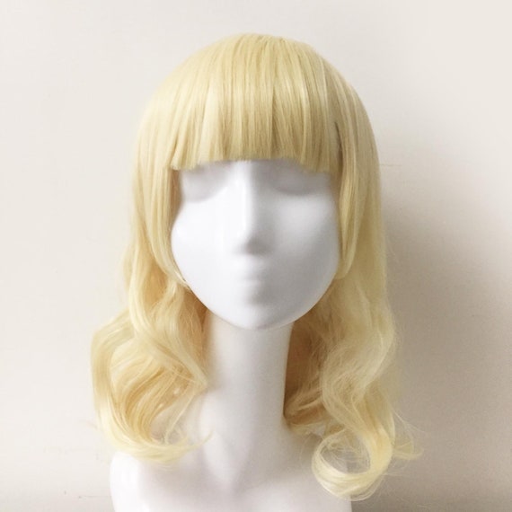 Women Lolita Blonde Gold Curly Bob Bangs Long Hair Cosplay Wig Etsy