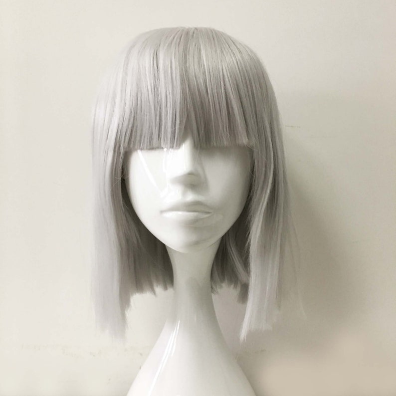 Unisex Light Gray Bob Bangs Medium One Length Straight Hair Etsy