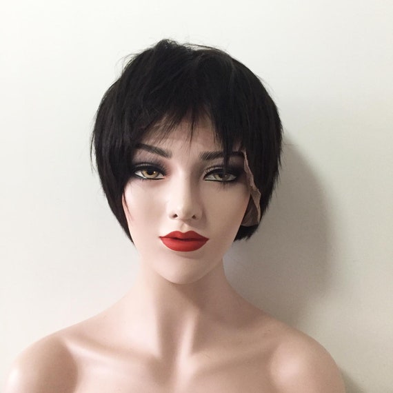 Perruque Courte Lisse Coupe Carré Noir Cheveux Humains 25cm - Neuf Sans étiquettes