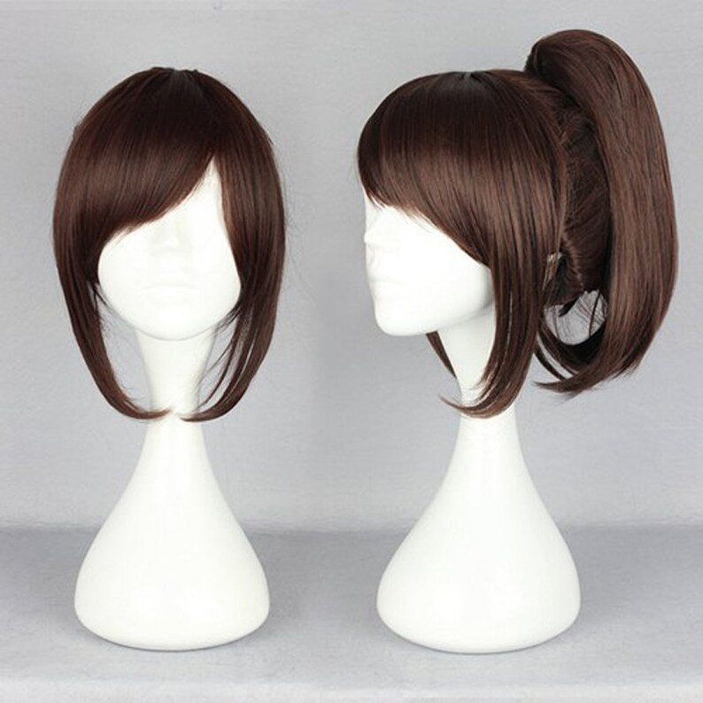 Women Dark Chestnut Brown Pony Tail Sideburns Long Straight Etsy