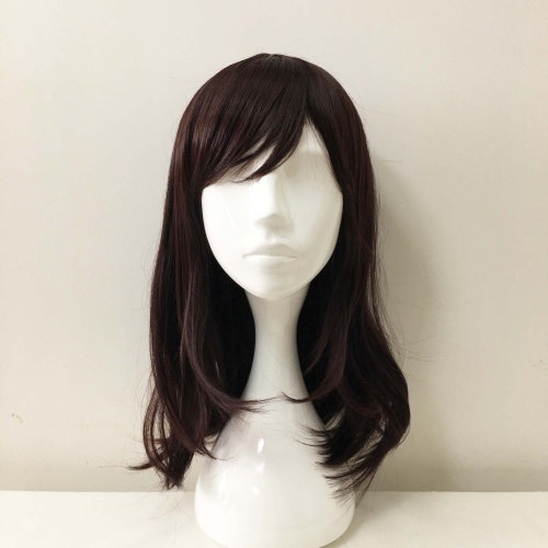 Women Dark Brown Red Tone Side Swept Bangs Long Straight Hair - Etsy Women Dark Brown Red Tone Side Swept Bangs Long Straight Hair - Etsy