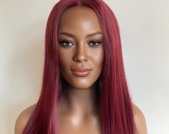 Women Lace Front Wig Burgundy Dark Wine Red Wigs Long Straight Middle Part Cosplay