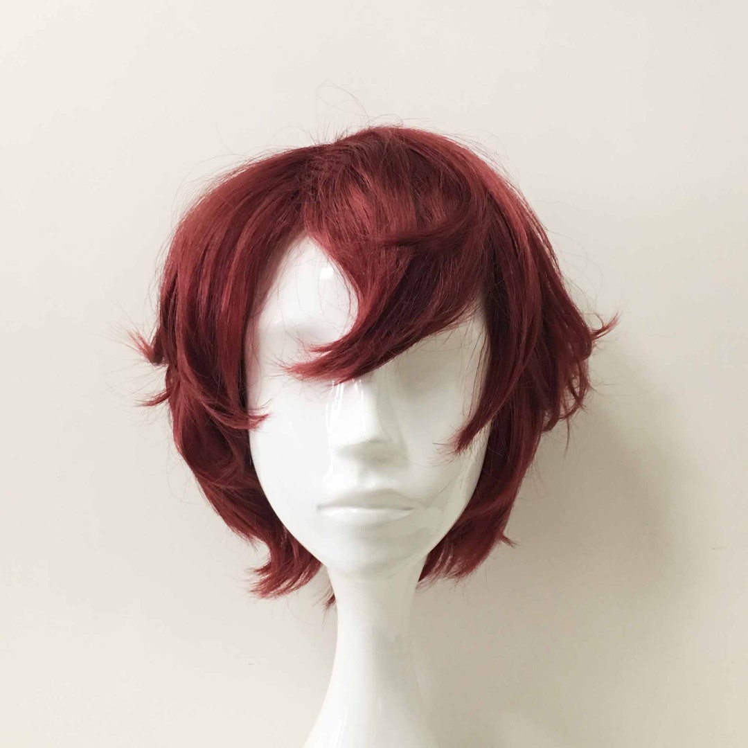 Unisex Wine Dark Red Messy Slight Curls Short Hair Cosplay - Etsy