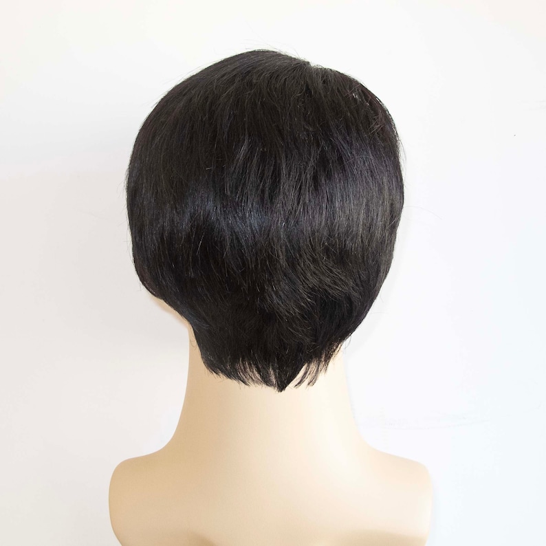 Men Black Real Human Hair Very Short Straight Flat Very Short Fringe Bangs Wig