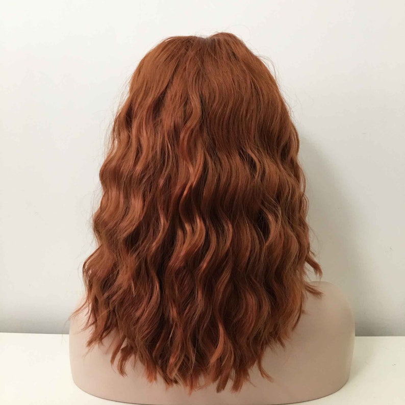 Women auburn dark red lace front curly wig