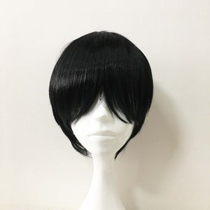 Unisex Schwarz Extra Lange Fransen Pony Boy Cut Kurzes Glattes Haar Cosplay Anime Perücke