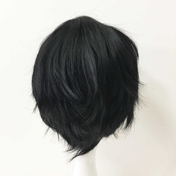Men Cosplay Anime Black Fringe Bangs Short Hair Layered Wig Etsy