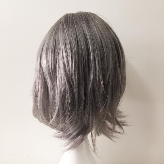 Unisex Women Gray Side Swept Bangs Fringe Choppy Short Hair Etsy