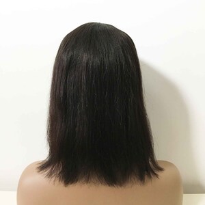 Women black real human hair shoulder length straight bob wig