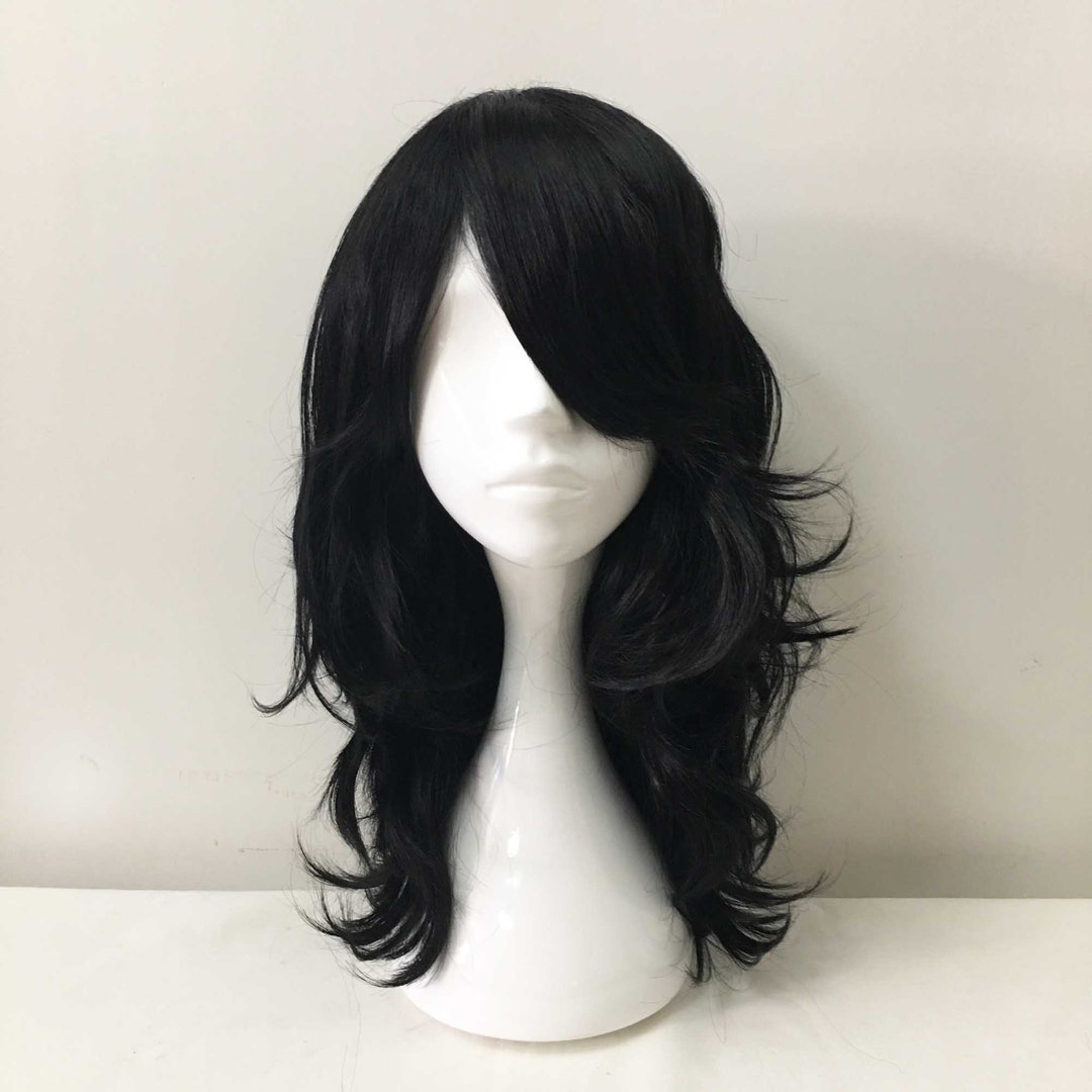 Men Black Gothic Anime Cosplay Party Long Wavy Curly Thick Bangs Hair Wigs Free Cap Etsy Canada