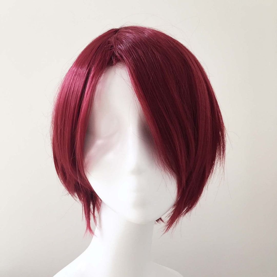 Unisex Cosplay Wine Red Long Bangs Short Hair Anime Wig Free - Etsy