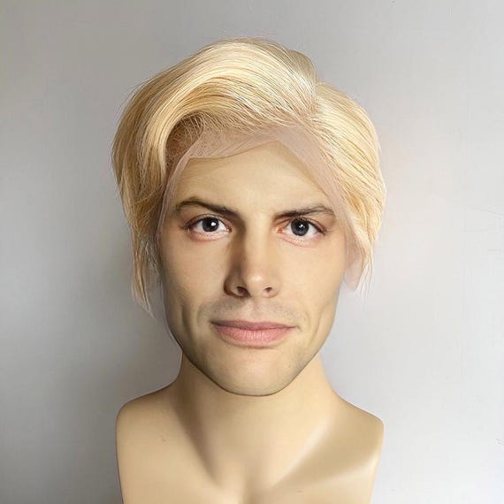 Men Blonde Human Hair Wig Lace Front Wig For Male Short Straight Real Hair Wig Cosplay Costume Wig 13X6 Frontal Lace Wig Classic Side Part