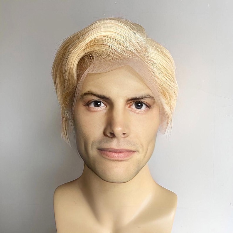 Men Blonde Human Hair Wig Lace Front Wig For Male Short Straight Real Hair Wig Cosplay Costume Natural Wig 13X6 Frontal Lace Wig Side Part