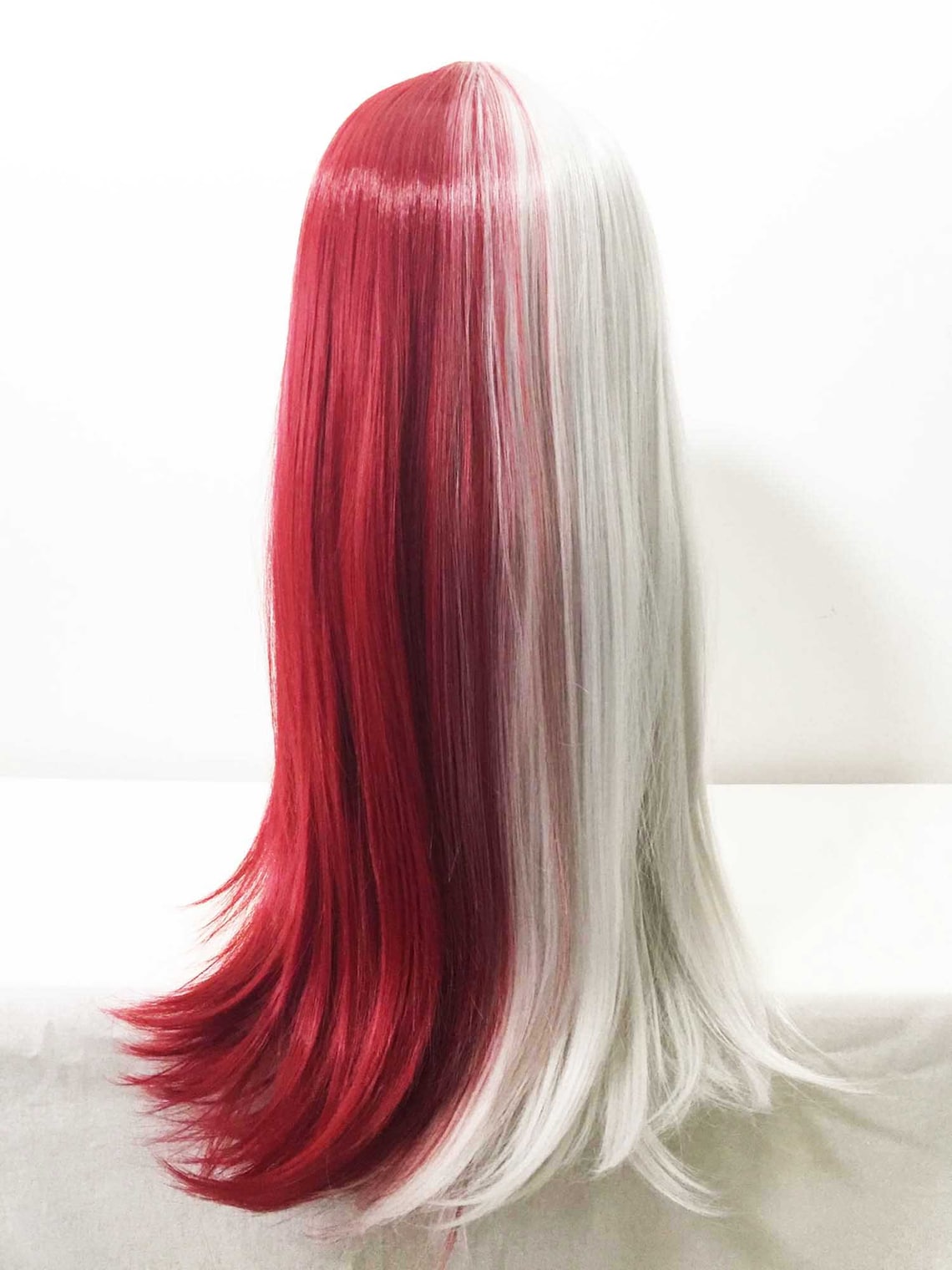 Unisex Half Red Half White Two Tone Long Straight Hair Cosplay Etsy