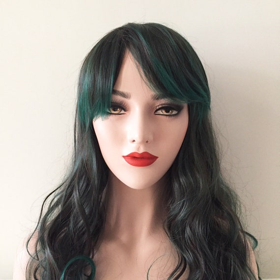 Women Green Black Ombre Highlight Long Wavy Curly Hair Soft Etsy