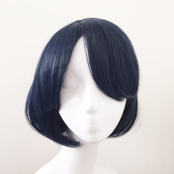 Women Dark Blue Thick Bangs Short Straight Hair Anime Games Etsy