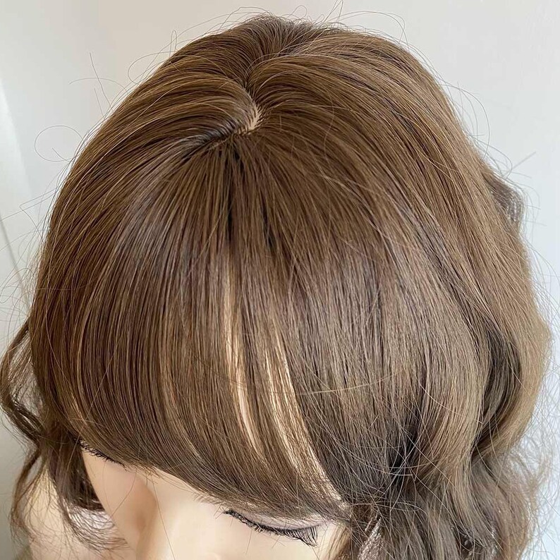 Dark Brown Curly Wig Short Bob Wig With Bangs Brown Women Wavy Water Wave Female Wig Natural Looking Glueless Wig