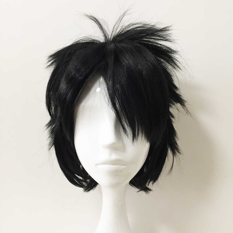 Men Black Fluffy Poofy Long Bangs Layered Short Hair Cosplay Etsy
