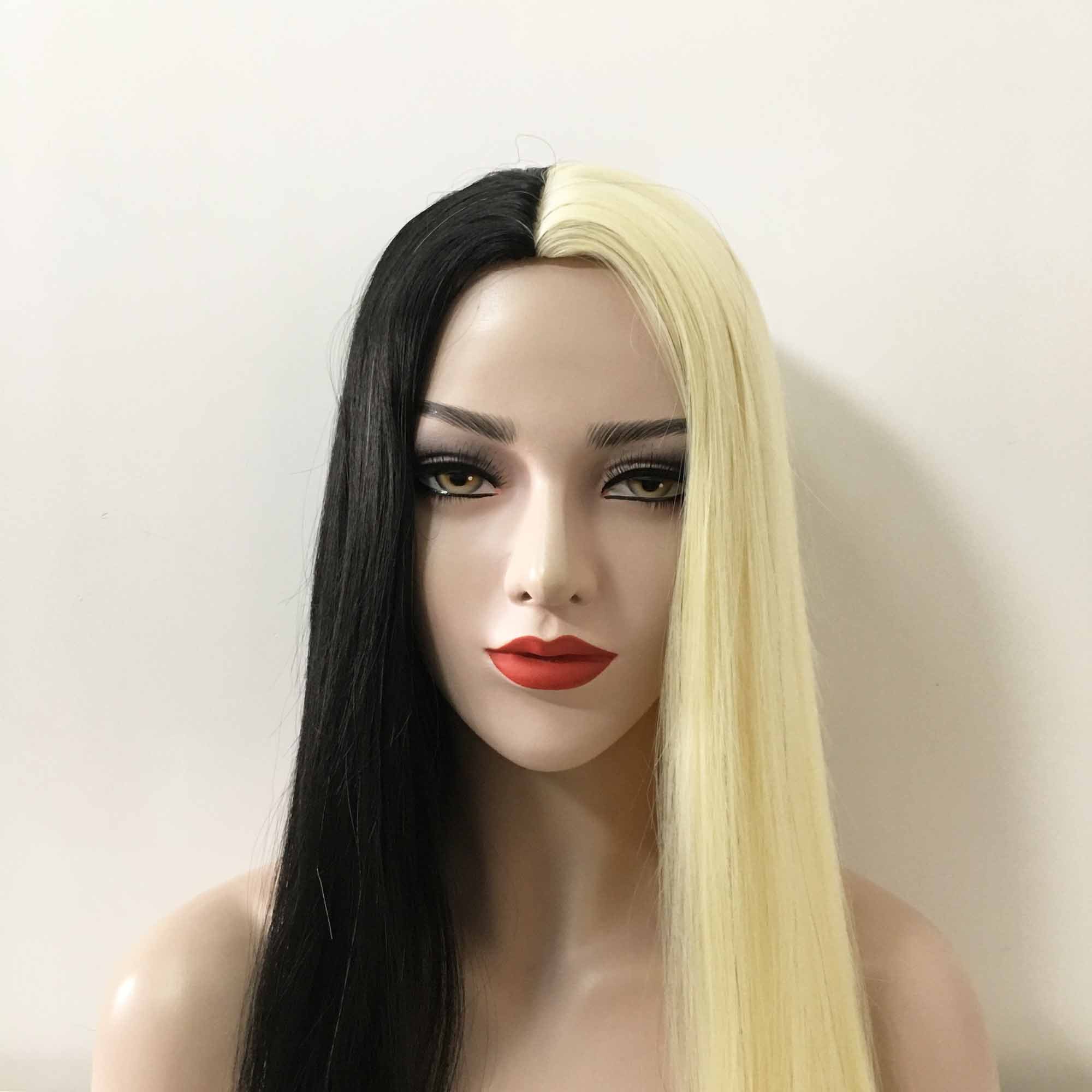 Women Half Black Half Blonde Two Tone Middle Part Long - Etsy