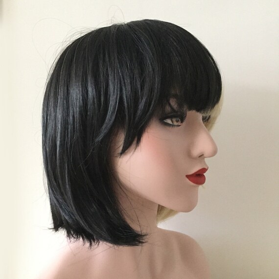 Women Bob Half Black Half Blonde Two Tone Straight Short Hair Etsy Women Bob Half Black Half Blonde Two Tone Straight Short Hair Etsy