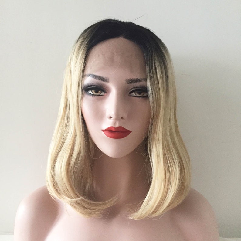 Women Lace Front Ombre Blonde Black Hair Curls End Middle Part Etsy