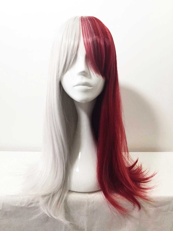 Unisex Half Red Half White Two Tone Long Straight Hair Cosplay Etsy