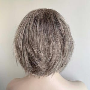 Grey Human Hair Wigs For Women Lace Front Wig With Bangs Gray Silver Salt And Pepper Wig Short Bob Slight Wavy Chemo Alopecia Wig