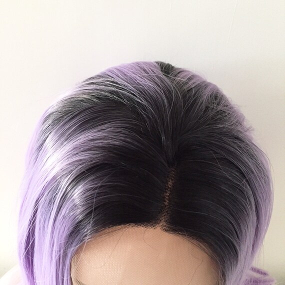 Lace Front Women Ombre Light Purple Black Shoulder Length Long Etsy