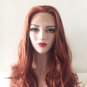 女性用レースフロントオーバーンブラウンビッグウェーブカーリーミドルパートロングヘアウィッグ24インチ