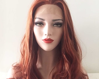 Auburn Brown Lace Front Wig, Long Wavy Hair, High-Temperature Fiber, 24 Inches