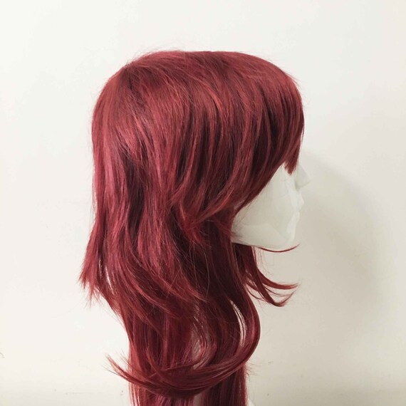 Men Dark Red Long Layer Fringe Bangs Hair Cosplay Anime Unisex Wig