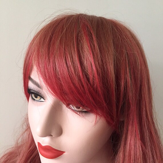Women Ombre Red Orange Long Wavy Curly Hair Bangs Lolita Etsy
