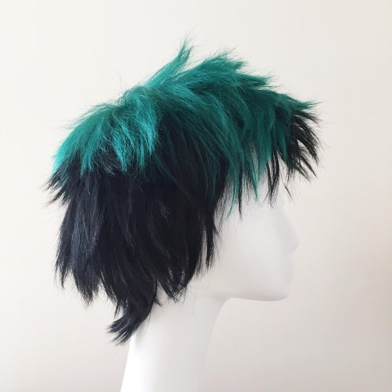 Men Cosplay Anime Short Curly Ombre Green Black Hair Wig Etsy