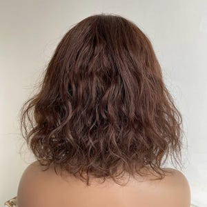 Dark Brown Human Hair Wig For Women Short Bob Curly Wig With Bangs Straight Real Hair Long Bangs Ladies Wig Natural Chemo Wig