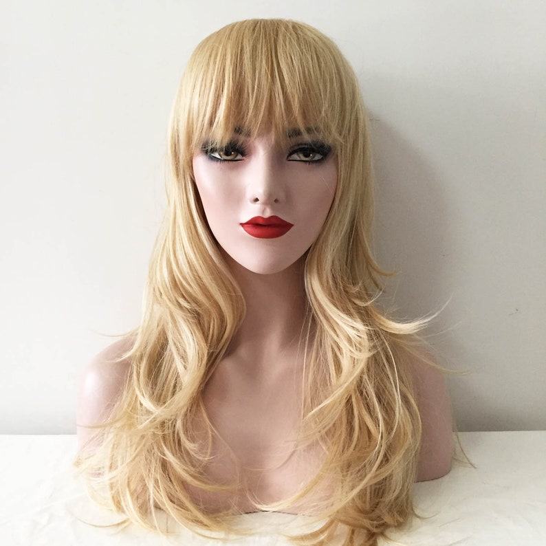 Women Light Blonde Bob Bangs Short Layers Shoulder Length Etsy