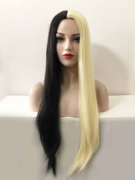 Women Half Black Half Blonde Two Tone Middle Part Long - Etsy Women Half Black Half Blonde Two Tone Middle Part Long - Etsy