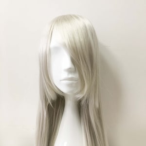 Unisex White Long Side Swept Bangs Long Straight Hair Cosplay Anime Party Wig