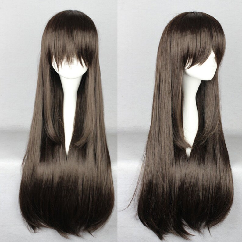 Women Dark Brown Long Fringe Bangs Short Layers Cosplay Wig Etsy