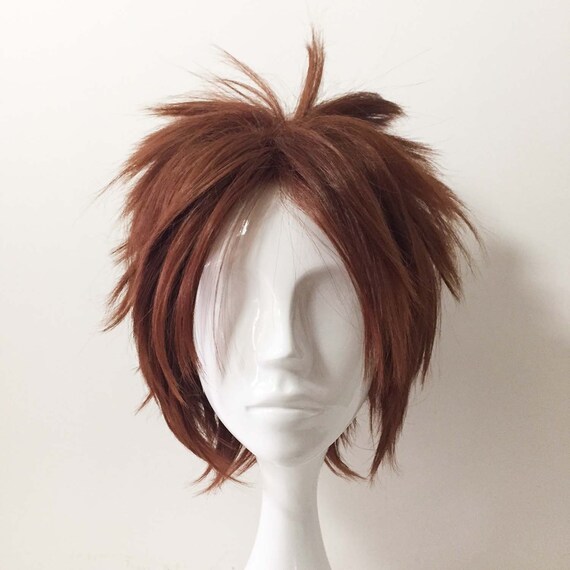 Men Brown Long Bangs Bouncy Fringe Short Hair Cosplay Anime Etsy