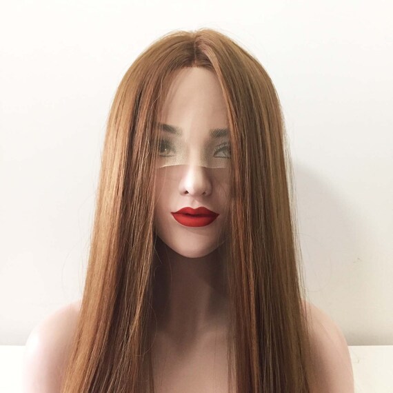 Women Lace Front Brown Middle Part Long Straight Soft Hair Wig Etsy