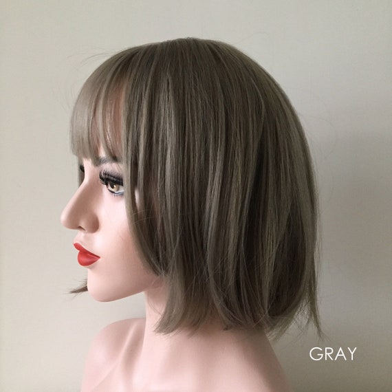 Bob Cosplay Party Straight Short Hair Brown Gray Black Wig For Women With Free Cap